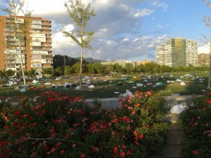 Basura en Madrid Río en zona Matadero